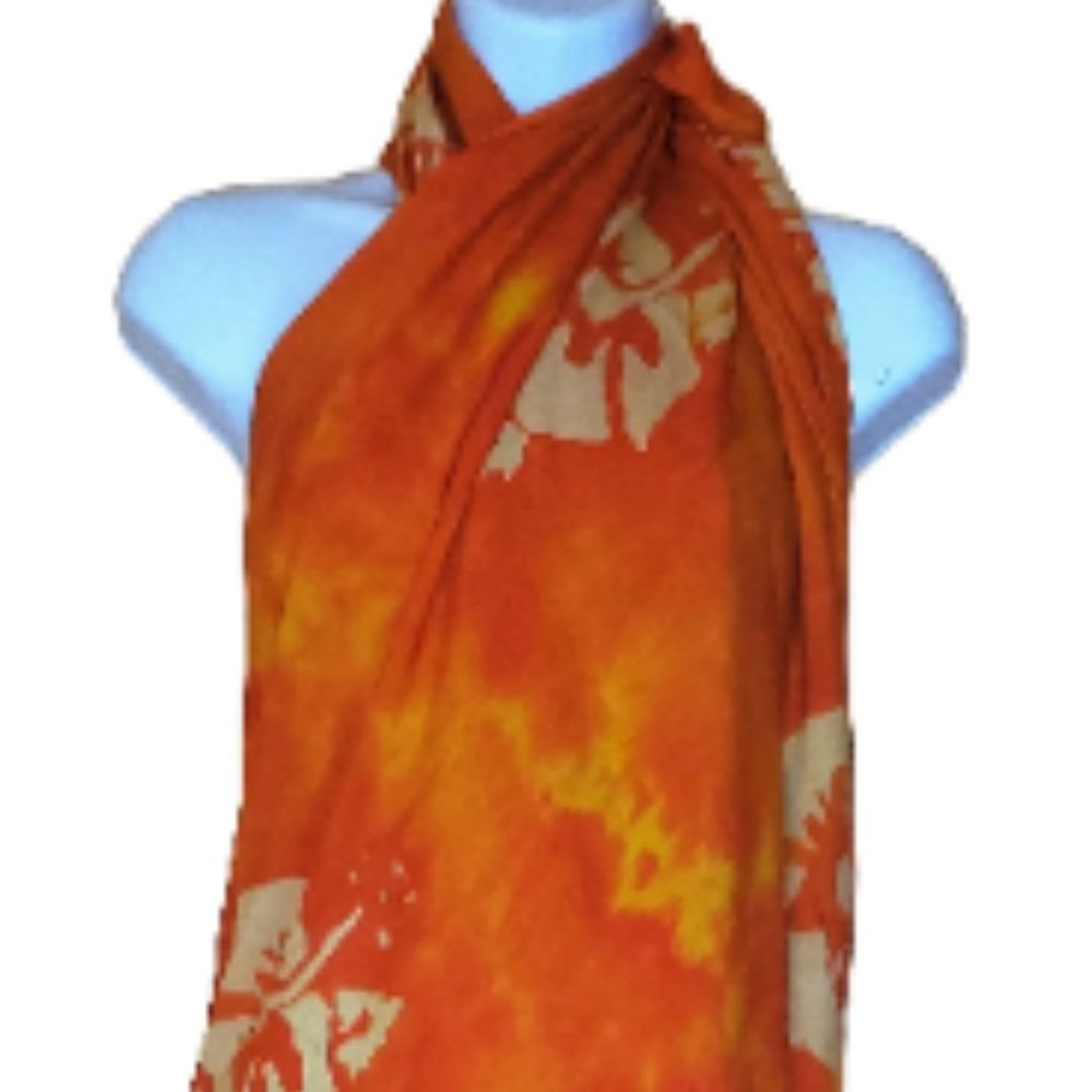 Plus Size Hawaiian ORANGE Hibiscus Sarong Pareo Luau Cruise Wrap Dress